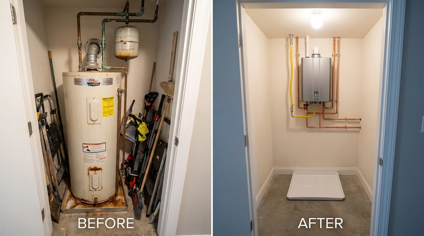 Tank water heater versus wall-mounted tankless unit comparison for Electric City, WA homeowners