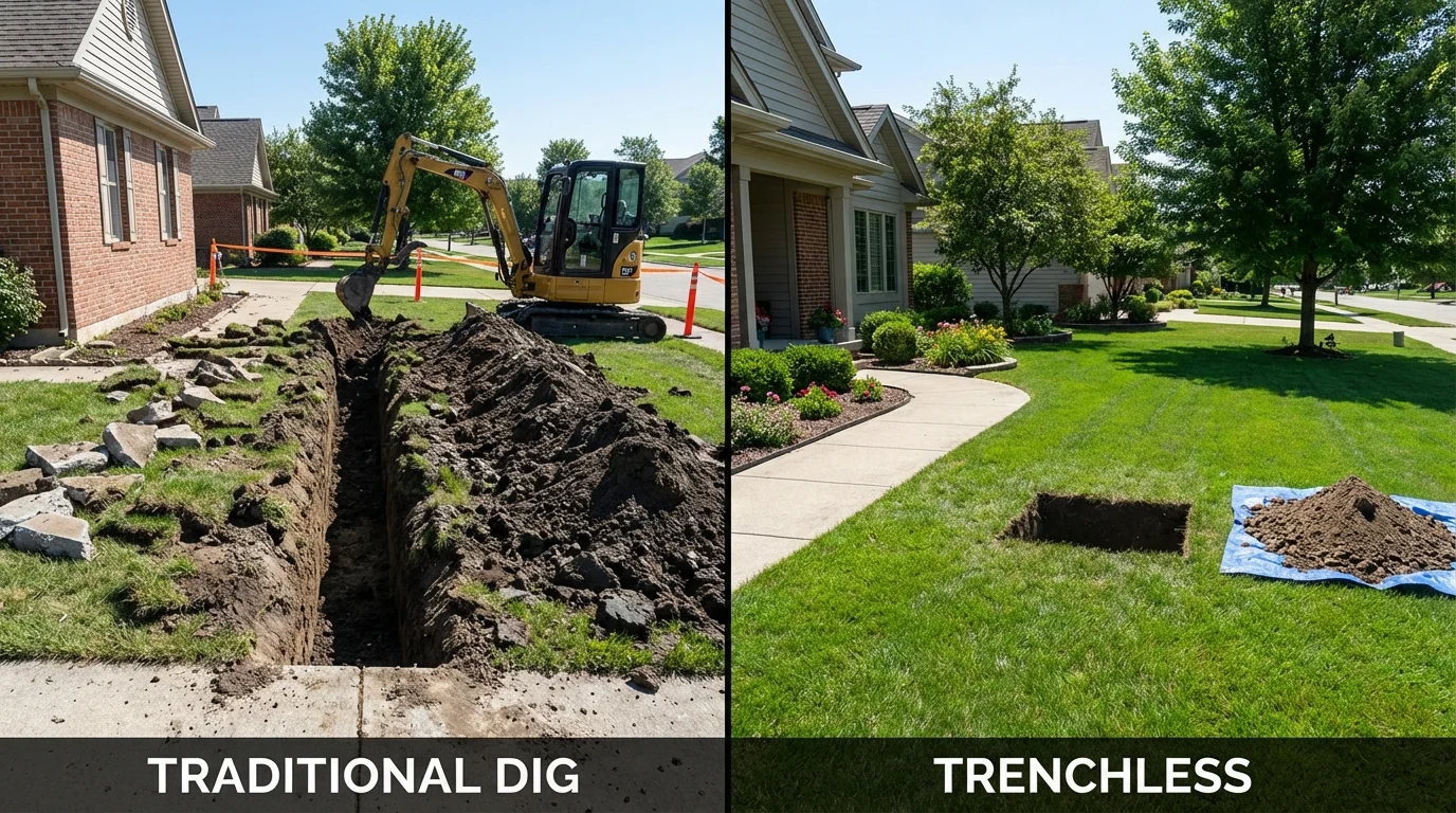 Trenchless sewer repair with minimal yard damage versus traditional excavation in Electric City, WA